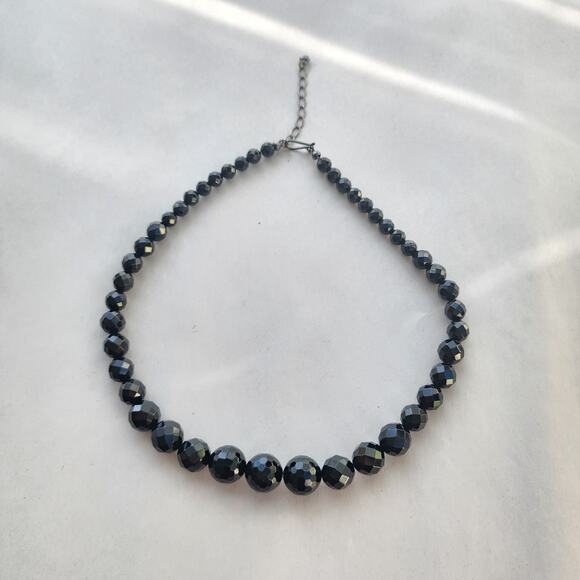 Jay King DTR Signed Ebony Black Onyx Silver Fasceted Large Beaded Necklace New - Picture 3 of 7